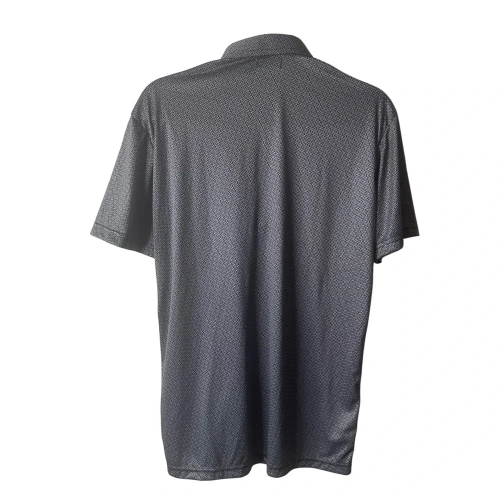 New Collars & Co Mens Polo Shirt Medium Black White Geometric Print Short Sleeve - Picture 4 of 4